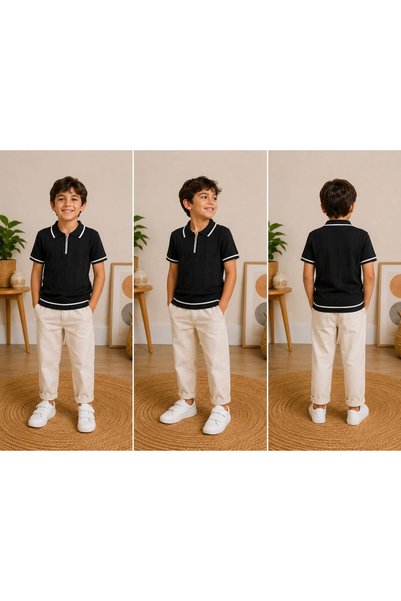 DECODASS Boys' Polo Collar Knitwear T-Shirt with Zipper, Summer Stylish Children's Combination T-Shirt, Premium