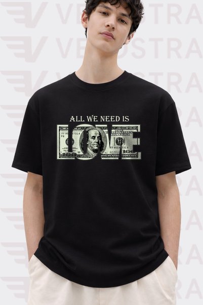 Velostra Tricou pentru bărbați, cu imprimeu Love Heart, supradimensionat, con...