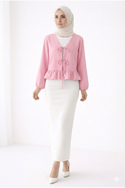 CNG MODA Ruffled Kimono Shirt with Tie Front