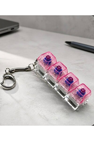 feys shop Pembe Mekanik Klavye Tuşlu Işıklı Anahtarlık - 4'lü Clicky Switch S...