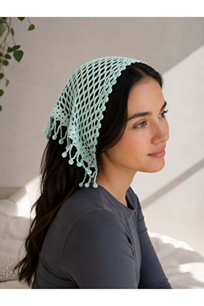 yes ticaret Kadın El Yapımı Örgü Bandana Bohem Retro Saç Eşarbı Turkuaz