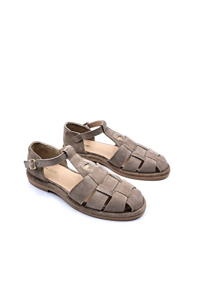 RACHELMILANO Genuine Suede Leather Closed Toe Mink Color Women's Sandals Shoes