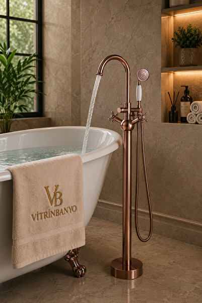 vb vitrinbanyo Victoria Rose Gold Ayaklı Küvet Bataryası – El Duşlu Premium K...