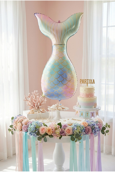 Partixa Makaron Denizkızı Kuyruğu Folyo Balon 50x81 cm Denizkızı Temalı Çocuk...