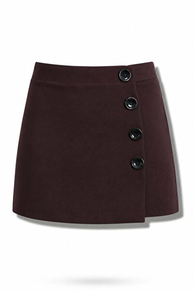 5in1Canpolat Plum Buttoned Short Skirt 6520