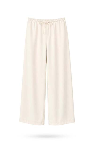 5in1Canpolat Cream Elastic Waist Draped Trousers 18406
