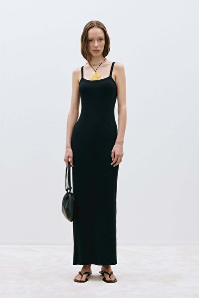 Suud Collection Siyah Rae Askılı Basic Elbise