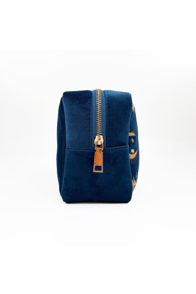 3rd March Studio Navy Blue Moon and Sun Embroidered Velvet Makeup Bag & Organizer 19X14X9 cm