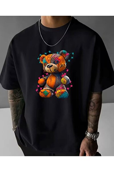 LELVANİ Unisex T-Shirt with Colorful Bear Print, Suitable for Daily Use