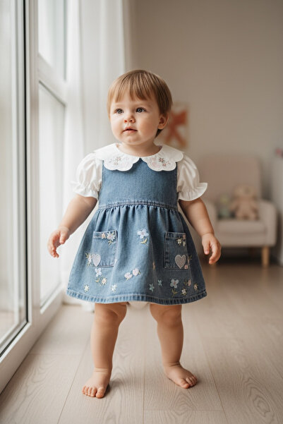 BİANCOFİGLİO Flower-Patterned Denim Dress with Shirt Detail