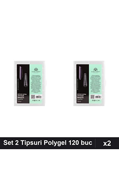 global fashion Set 2x Tipsuri Polygel Reutilizabile 120 buc, Formă Migdală Ar...