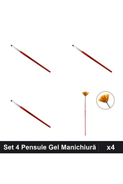 NAİLS Set 4 Pensule Manichiură Gel Limbă Pisică, Nr.2 4 6 + Evantai, Aplicare UV