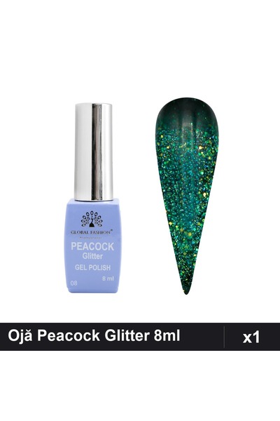 Makeup Ojă Semipermanentă Peacock Glitter 8ml, Nuanță 08, Manichiură UV/LED