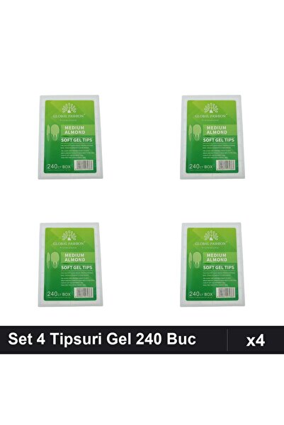 global fashion Set 4 Tipsuri Gel 240 Bucăți, 12 Mărimi, Formă Migdală Medie, ...