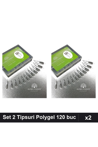 global fashion Set 2 Tipsuri Reutilizabile Polygel 120 buc, Forma Edge Nr. 01...