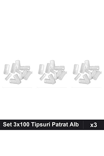 NAİLS Set 3x100 Tipsuri Unghii Clasice Patrat Alb, Manichiura Profesională, 3...