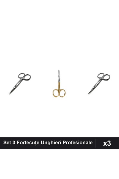 One Group Set 3 Forfecuțe Unghieri Profesionale Silver Aurie, Clești Manichiură