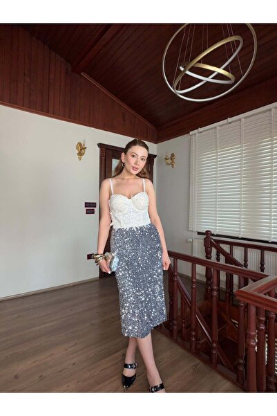 Arwey BEYAZ İNCİ DETAYLI KORSE