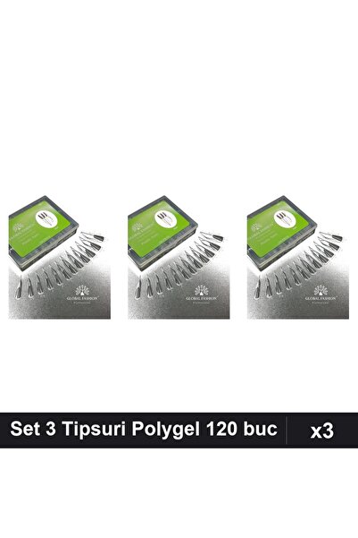 global fashion Set 3 Tipsuri Polygel Reutilizabile Edge 120 buc, Extensii Ung...