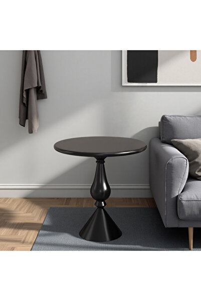Shangxing Small Round Accent Table - Modern Black Pedestal End Table, Minimal...