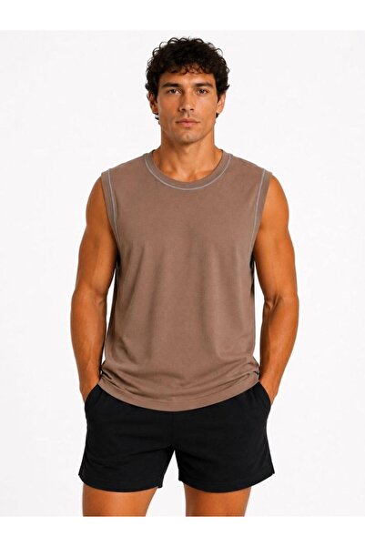 Generic Brand Men's contrast trim sleeveless tank top crew neck summer basic ...
