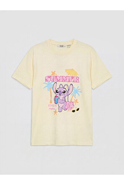 LC Waikiki Nevavm Women's T-Shirt with Oval Collar and Angel Print