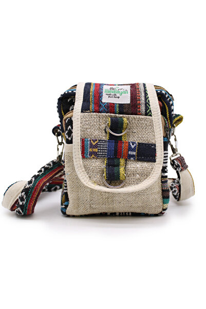Palo Santo Shoulder bag (Body-Cross) made of hemp and traditional Jhari fabri...