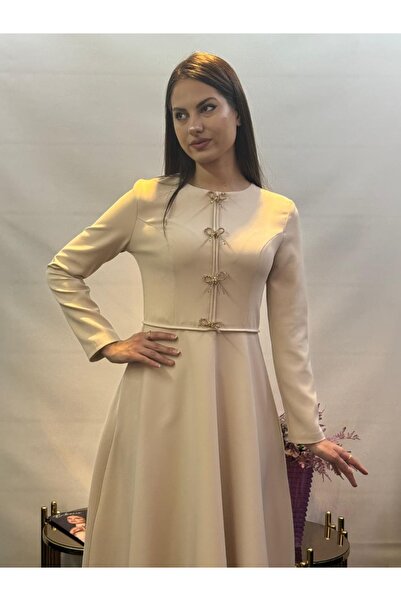 White Corner 3282 FİYONK DETAYLI ELBİSE