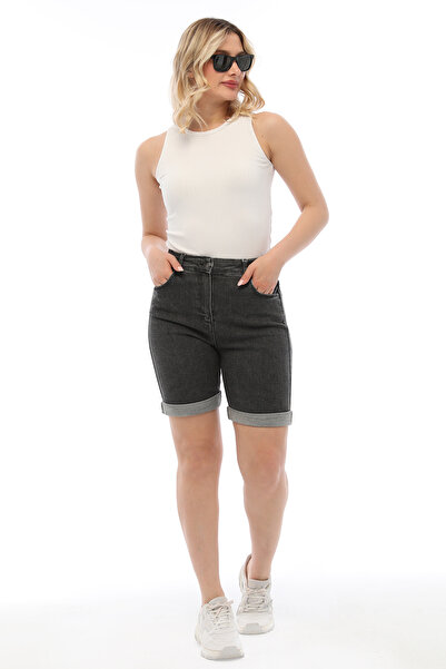 EYLÜL GİYİM Pantaloni scurți din denim pentru femei, cu două tăișuri