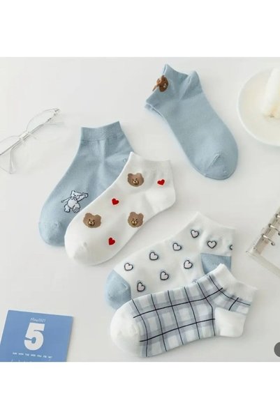 Meguca Socks 5 Pairs of Women's Cute Cartoon Booties Socks Set