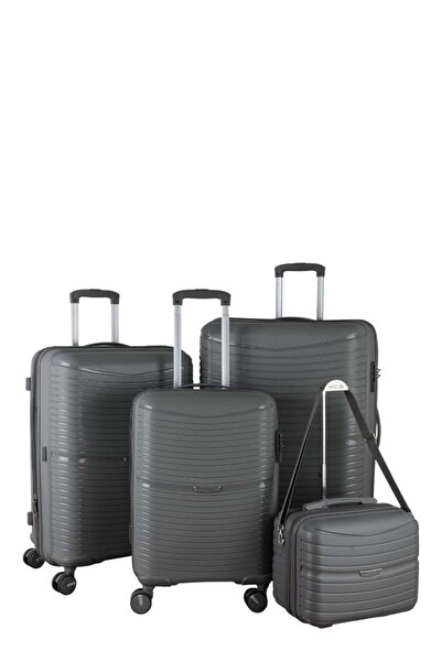 MÇS V379 AURA Y.ÜRETİM PP VALİZ SET + MAKYAJ KEMİK/GRİ SET