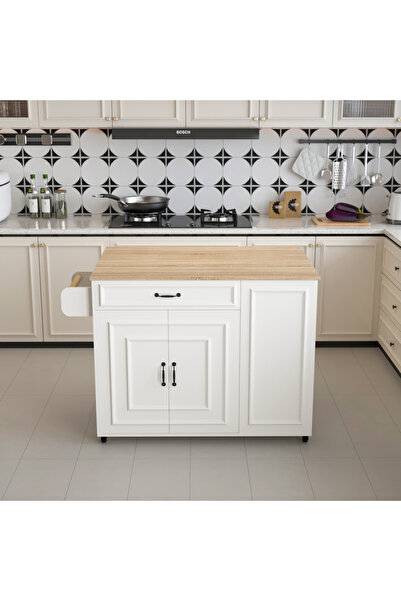 sharpdo White Rolling Kitchen Island Cart, MDF Mobile Cabinet with Drop Leaf ...