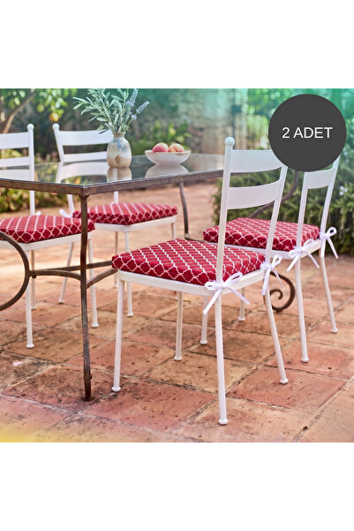 Bhomesconcept 2 Adet 40x40 cm Kırmızı Bağcıklı Sandalye Minderi Pamuk Polyest...