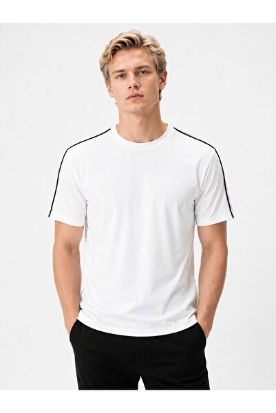 FORMO Men's Ribbed Crew Neck Casual Sports Striped Basic T-Shirt