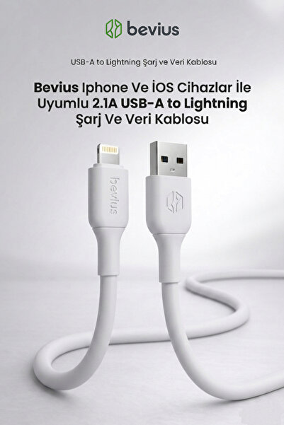 Divex Bevius USB-A to Lightning 2.1A Hızlı Şarj ve Veri Aktarım Kablosu 1 Met...