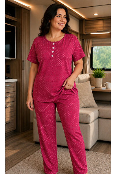 BALİS PİJAMA Women's Oversized Regular Size Bamboo Pajama Set Floral and Spec...