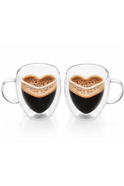 OEM Set of 2 double-walled glass mugs with heart-shaped interior, 240 ml, tra...