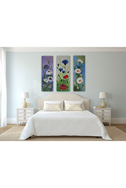 OEM Set of 3 hand-painted paintings, Wildflowers, 60 cm x 60cm