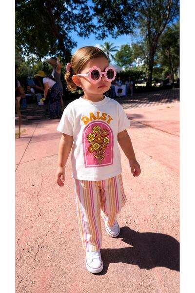 elzo collection Girl's Daisy Printed Muslin Top and Pants Set