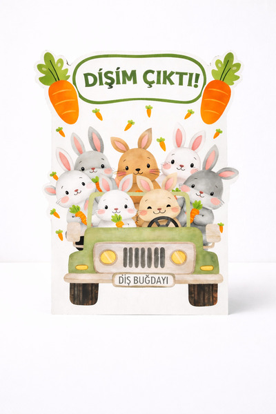 Parti Konsepti Dişim Çıktı Tavşan Temalı Jeep Ayaklı Maket Dekor Pano 30 cm –...