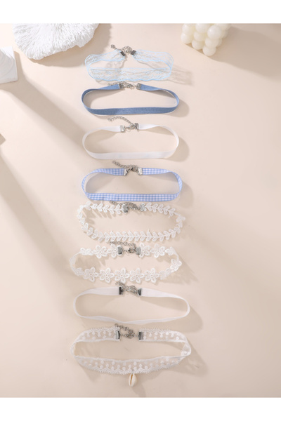 Take Two By Styli Pack of 8 - Floral Lace Choker Necklace