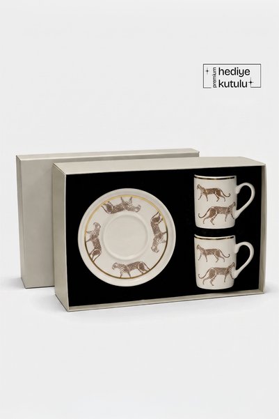 TUSE LIVING Wild Walk Real Gold Gilded Tiger 4 Piece 2 Person Porcelain Coffee Cup Set 100 ml