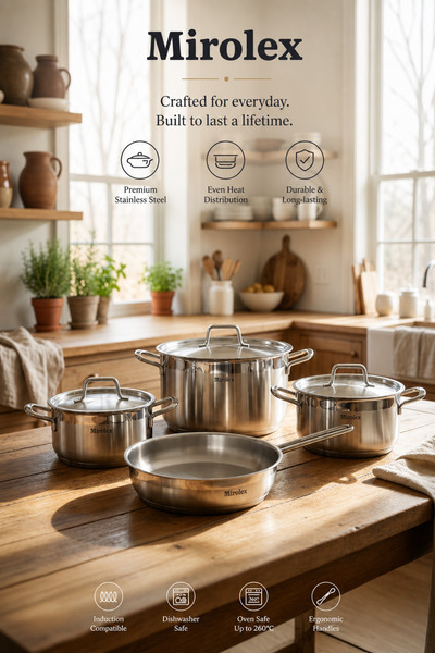 Mirolex Premium Luxury Turkish 18/10 Stainless Steel Cookware Set - 7 Pieces ...