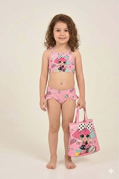 Mother Choise Girl's Polka Dot Pink Bikini Set with Bag