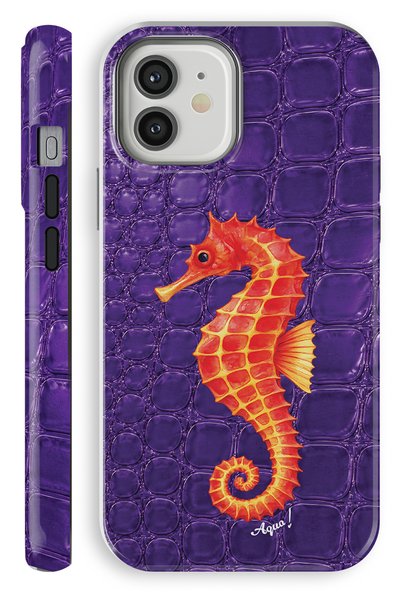 WANNACASE iPhone 11 Aqua Seahorse Purple Double Layer Essential Tough Phone Case