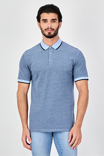 CELIO قميص بولو رجالي بأكمام قصيرة وقصة عادية، لون أزرق مخلوط
