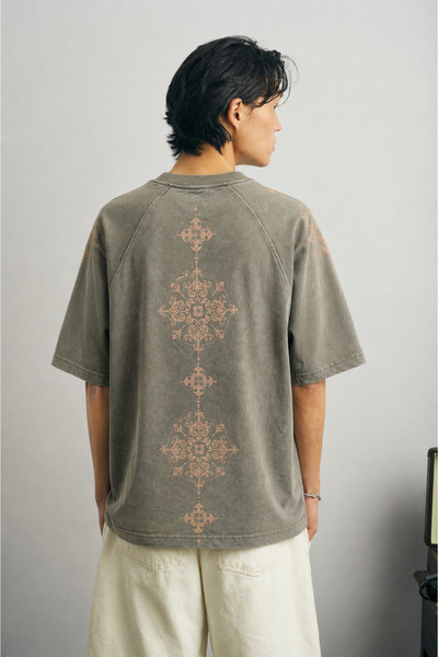 Chirkef Unisex Green Oversize 100% Cotton Back and Front Brown Printed Crew N...