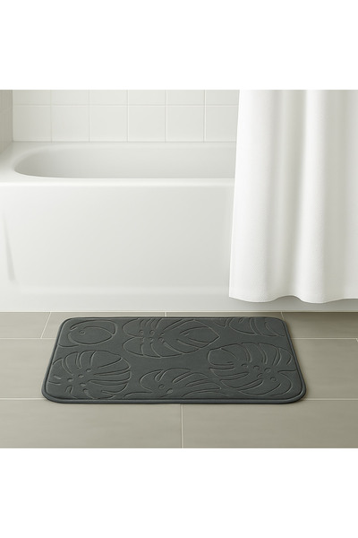 Zumzeria Gray Bath Mat with Relief Leaf Pattern 60x40cm