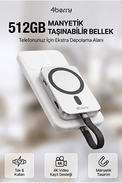 4 Berry 512GB NVMe SSD’li Telefon Uyumlu Manyetik Taşınabilir Bellek – TV’ye ...