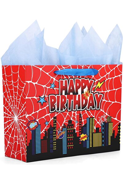SAVİTA Spider-Themed Party Gift Bag, Cartoon Spider Web Birthday Gift Bag wit...
